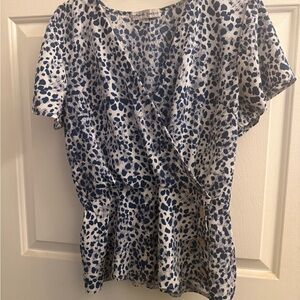 Blue and White leopard-print Women's Top